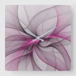 Elegant kaotisk modern abstrakt rosa fraktalkonst fyrkantig klocka