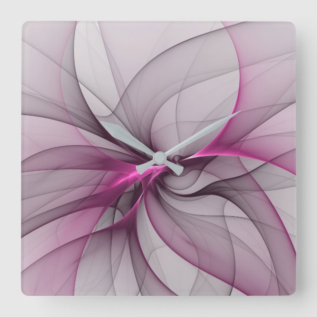 Elegant kaotisk modern abstrakt rosa fraktalkonst fyrkantig klocka (Framsida)