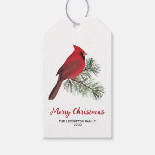 Elegant Kardinal Bird jul Gräs Monogram Presentetikett