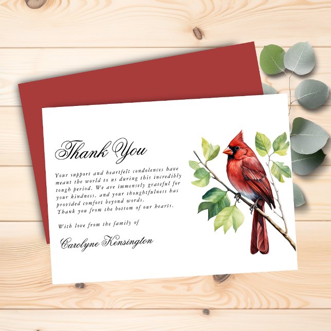 Elegant Kardinal Funeral Memorial Tack Kort (Elegant Cardinal Funeral Memorial Thank You Card)
