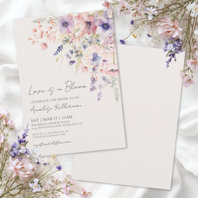 Elegant kärlek är i blom Bröllopsdusch med vilda b Inbjudningar (Elegant Love Is In Bloom Wildflower Bridal Shower Invitation)