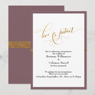 Elegant Kärlek är Patient Mauve Guld Rand Card Inbjudningar