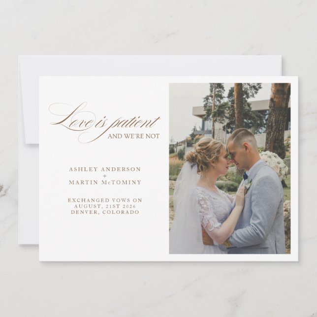 Elegant Kärlek är tålmodig, men vi är inte utvandr Meddelande (Framsida)