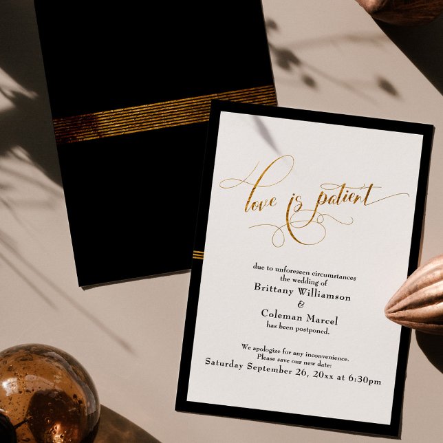 Elegant kärlek är tålmodig Svart & Guld randig kor Inbjudningar (Skapare uppladdad)