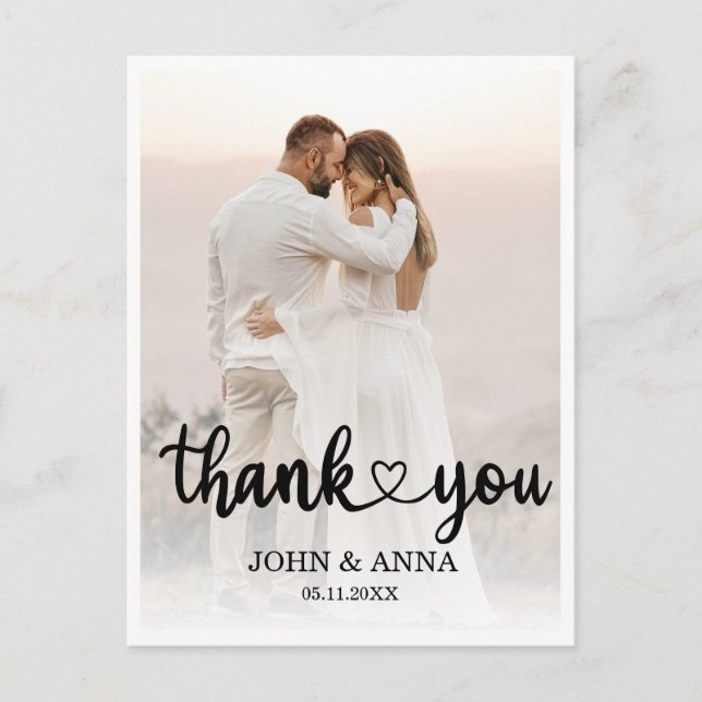 Elegant Kärlek Heart-skript Bröllop-foto Vykort (Framsida)