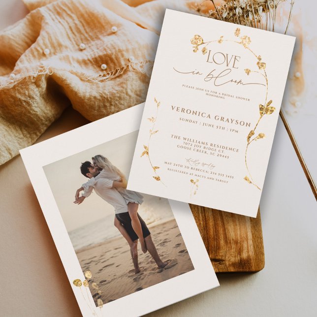 Elegant Kärlek i Bloom Guld Blommigt Möhippa Inbjudningar (Skapare uppladdad)