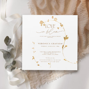 Elegant Kärlek i Bloom Guld Blommigt Möhippa Magnetisk Inbjudningskort