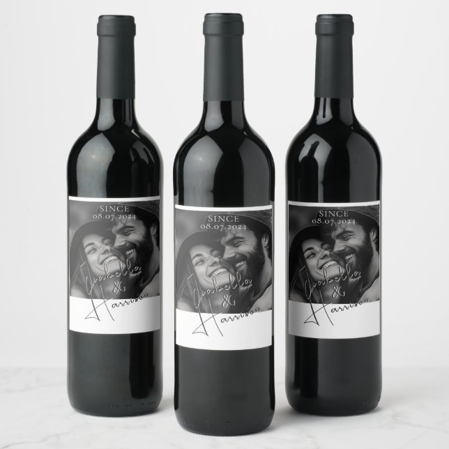 Elegant Kärlek I Calligraphy Anpassningsbar Photo Vinflaska Etikett (Flaskor)