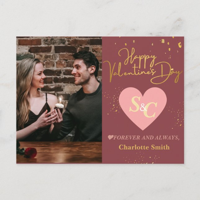 Elegant Kärlek Monogram valentins dag med foto Helg Vykort (Framsida)