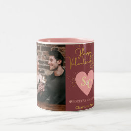 Elegant Kärlek Monogram valentins dag med foto Två-Tonad Mugg
