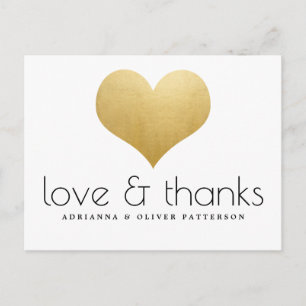 Elegant Kärlek och tack till Faux Guld Foil Heart Vykort
