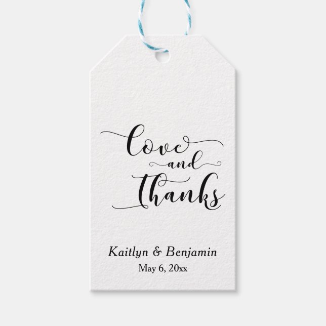 Elegant Kärlek och Tacksamhet Typografi Bröllop Presentetikett (Framsidan)