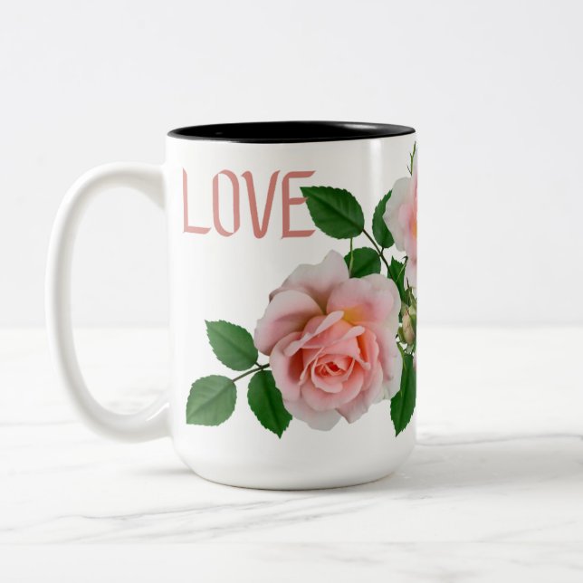 Elegant 'KÄRLEK' Rosa Ros Tvåtons Mugg (Vänster)