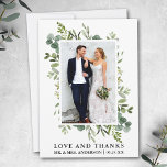 Elegant Kärlek Tack Watercolor Eucalyptus Greenery<br><div class="desc">Elegant Watercolor Greenery Bröllop Photo Tackyou Card innehåller eukalyptus löv och andra vackra botaniska grejer.</div>