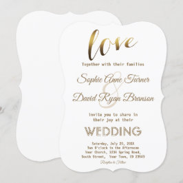 Elegant Kärlek Typography Gold Foil bröllopsinbjud Inbjudningar