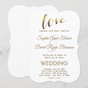 Elegant Kärlek Typography Gold Foil bröllopsinbjud Inbjudningar