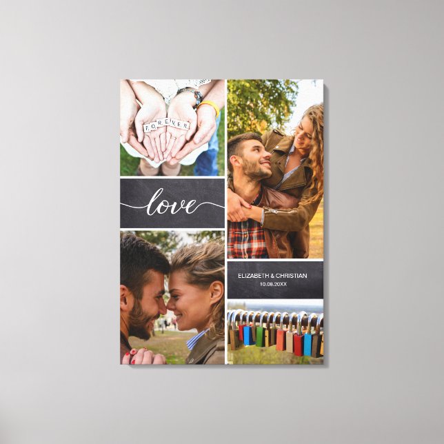 Elegant kärleksscript fotokollage på svart tavla canvastryck (Framsida)