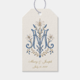 Elegant katolsk marianmonogram blomster presentetikett