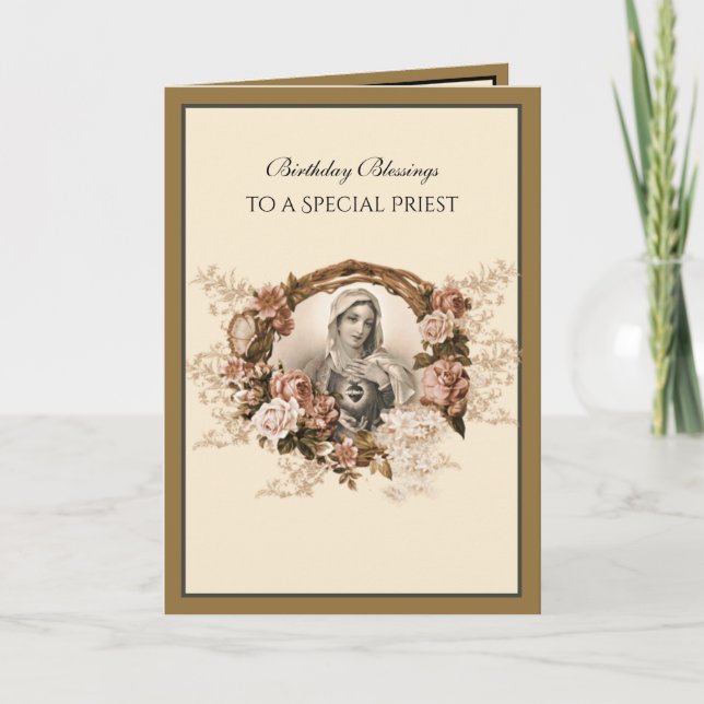Elegant katolsk präst Guld Jungfru Maria   Kort (Framsida)