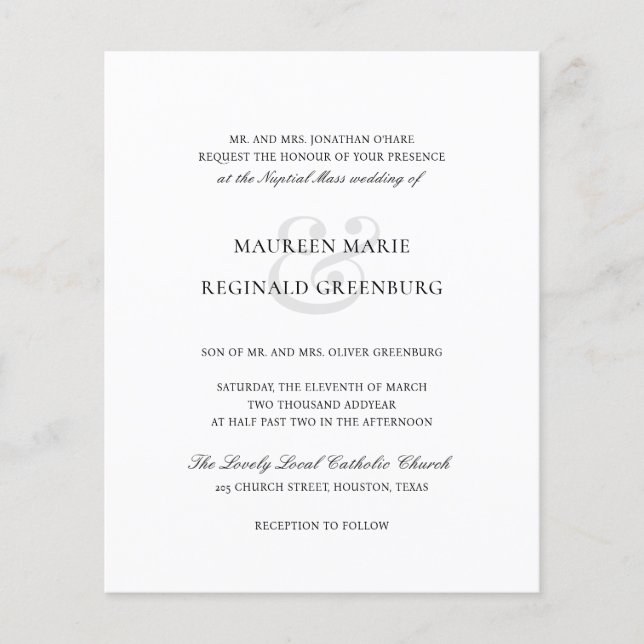 Elegant katolskt budgetbröllopsinbjudan flygblad (Framsidan)