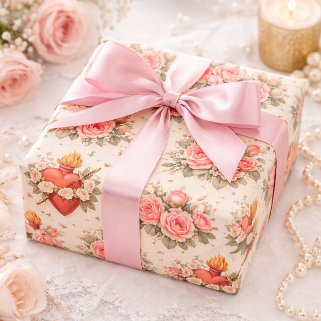 Elegant katolskt hjärta av Maria rosa rosor Presentpapper (Skapare uppladdad)