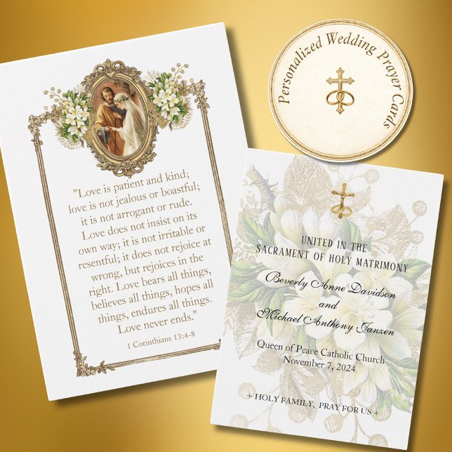 Elegant katolskt Prayer Card för Blommigt Bröllop Visitkort (Skapare uppladdad)