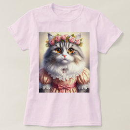 Elegant Katt i Rosa Viktorian Dress T Shirt