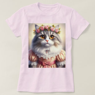 Elegant katt i rosa viktoriansk klänning t shirt