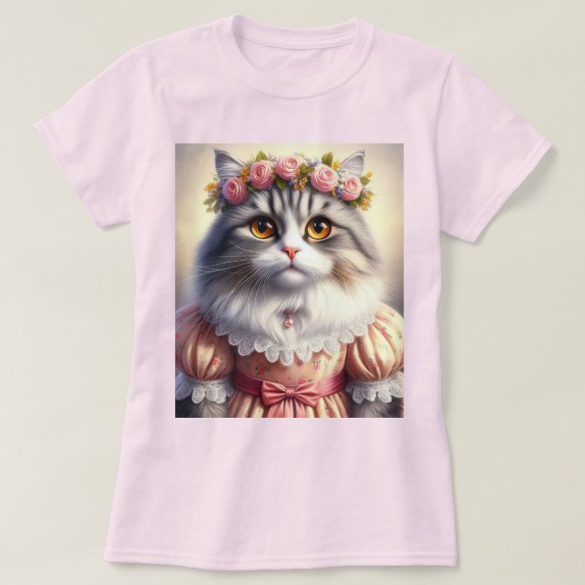 Elegant katt i rosa viktoriansk klänning t shirt (Design framsida)