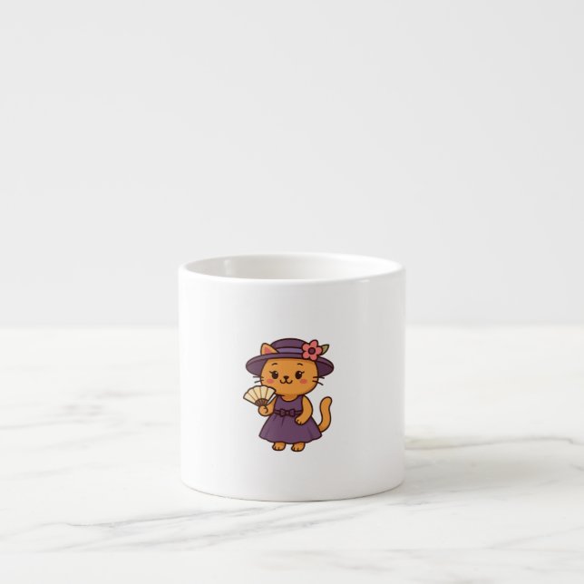 Elegant katt med fläkt - specialmugg espressomugg (Framsidan)
