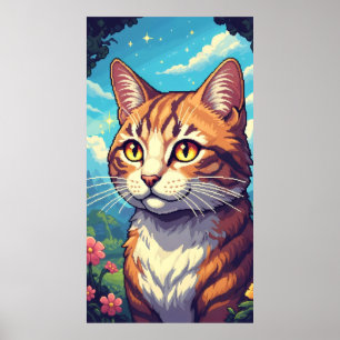 Elegant katt med mousserande guldögon poster