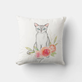 Elegant Katt och blommor Kudde