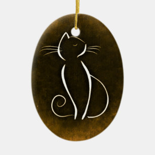 Elegant katt, snorkig katt julgransprydnad keramik