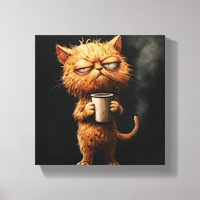 Elegant Kattdjur med kaffe - sofistikerat katt Canvastryck (Framsida)