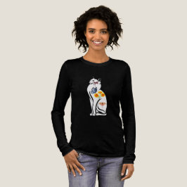 Elegant kattkontur med fjärilar och blomma t shirt