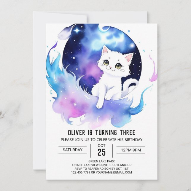Elegant Kattunge Magic Birthday Inbjudningar (Framsida)