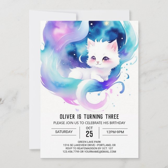 Elegant Kattunge Magic Birthday Inbjudningar (Framsida)