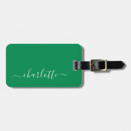 Elegant Kelly Green Script Namn Personlig Bagagebricka