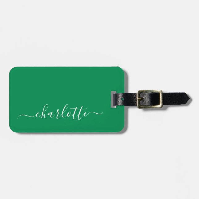 Elegant Kelly Green Script Namn Personlig Bagagebricka (Horisontell Framsida)