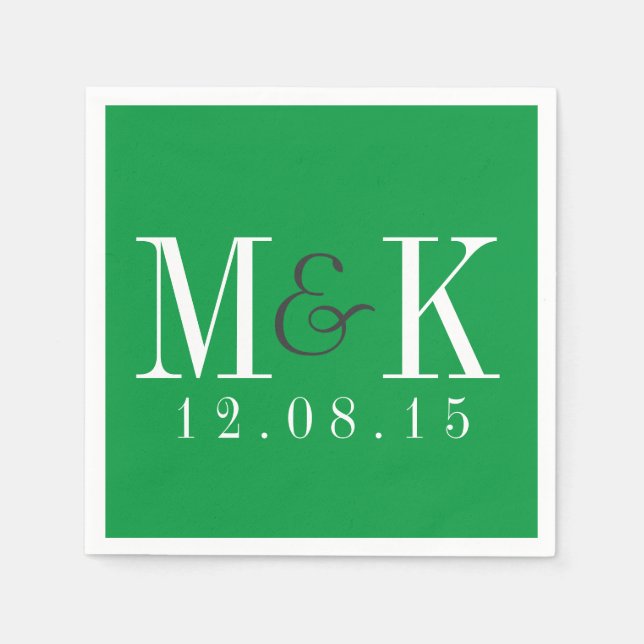 Elegant Kelly Grönt Monogram Bröllop Napkins Pappersservett (Framsidan)