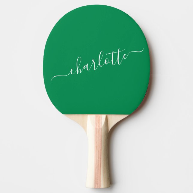 Elegant Kelly Grönt Script Namn Personlig Pingisracket (Framsidan)