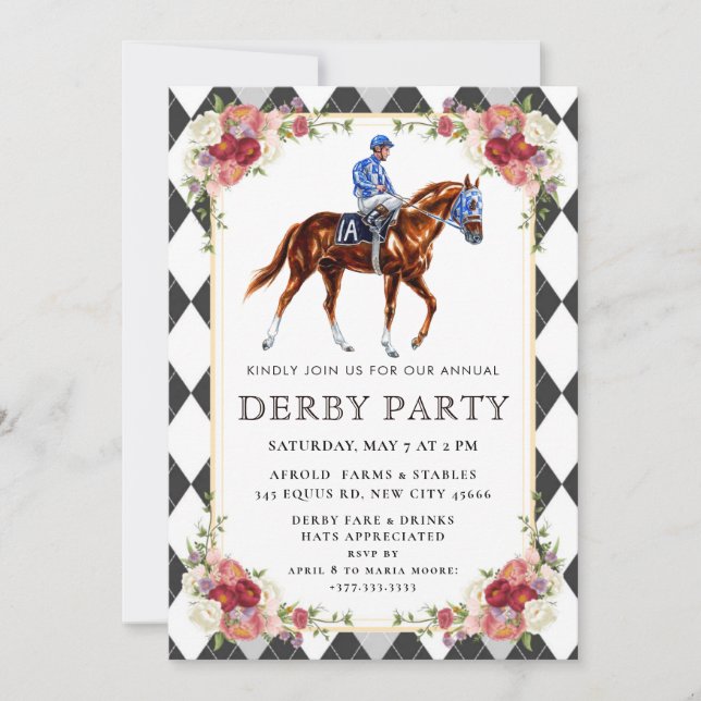 Elegant Kentucky Derby-festinvitation med häst Inbjudningar (Framsida)