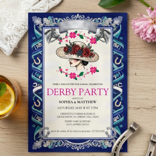 Elegant Kentucky Derby Party Floral Invitation Inbjudningar (Skapare uppladdad)