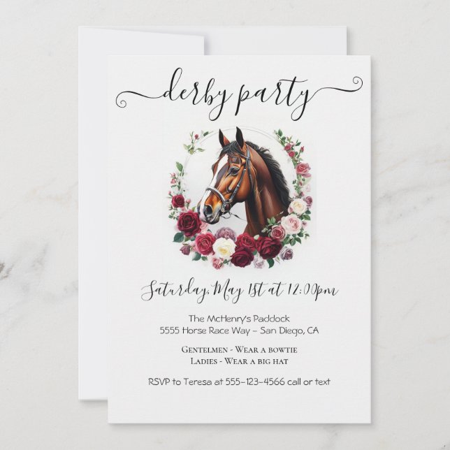 Elegant Kentucky Derby Party Invitation Floral Hor Inbjudningar (Framsida)