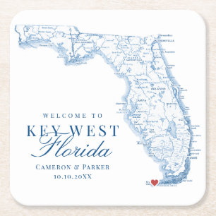 Elegant Key West Florida Bröllop Underlägg Papper Kvadrat