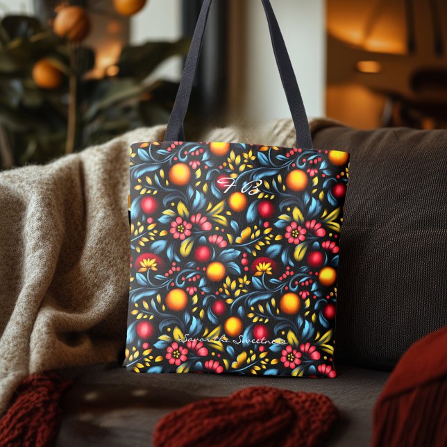 Elegant Khokhloma Inspired Blommigt Tote Bag Tygkasse (Skapare uppladdad)