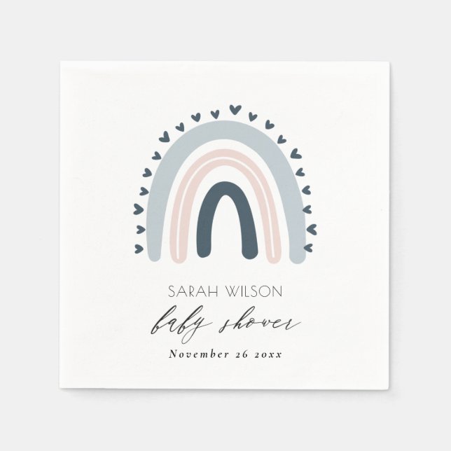 ELEGANT KIDS BLUE  RAINBOW HEART BABY SHOWER PAPPERSSERVETT (Framsidan)