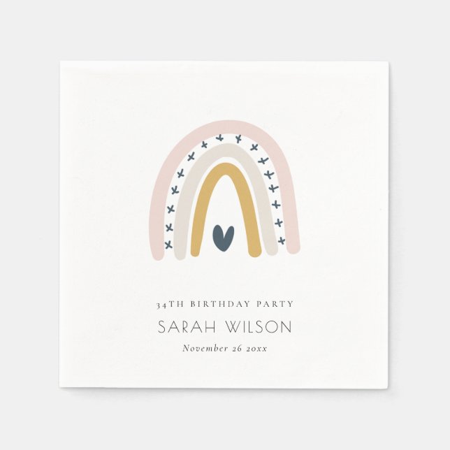 ELEGANT KIDS BLUE  RAINBOW HEART BIRTHDAY PAPPERSSERVETT (Framsidan)