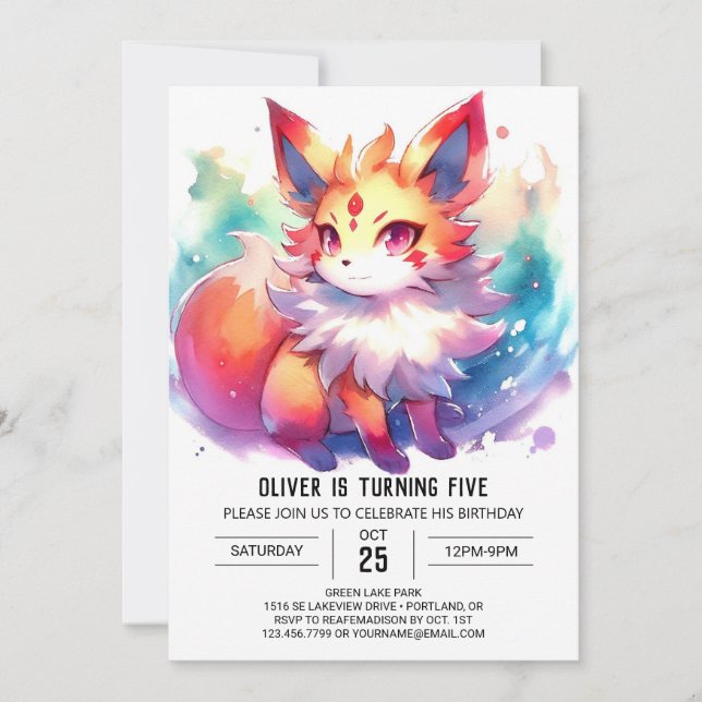 Elegant Kids Fox Birthday Inbjudningar (Framsida)