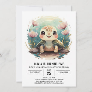 Elegant Kids Turtle Girl Birthday Inbjudningar